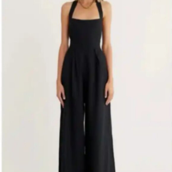NWT Linen RUMER Freya Wide Leg Halter Jumpsuit in Black XS - Picture 9 of 9